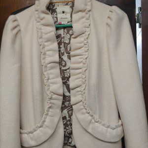 Anthrolopologies Elevenses Wool Blend Ladies Coat, Size 8 - Cream color